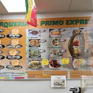 a menu on the wall