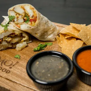 a burrito and chips