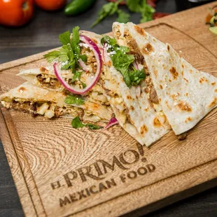 a tortilla on a cutting board