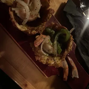 Shrimp and tostones