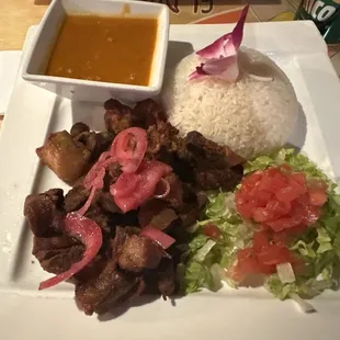 Delicious rice &amp; beans packed with flavor and chicken chunks were good too