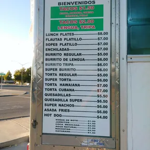 a menu for a mexican food truck