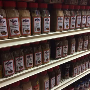shelves of spices and condiments