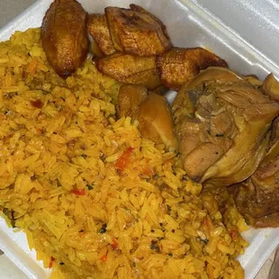 a take out container of food