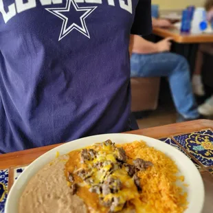 Lunch: cheese enchiladas with beef. Delicious! Cowboys won too! October 2023