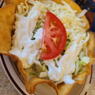 The lunch taco salad with ground beef.  Good flavor and toppings.  It was just the perfect amount for lunch.