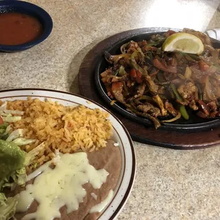 Beef and chicken fajitas