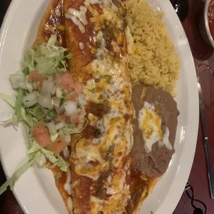 a plate of mexican food and rice