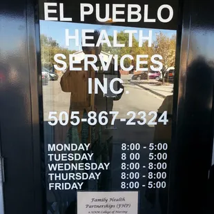 Sign and hours but they claim the name is Family Healthcare, not Health Services