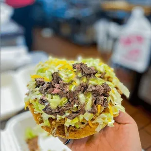 a hand holding a taco