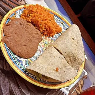 Chicken quesadillas with rice and beans