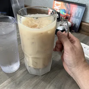 Horchata in a giant glass. It&apos;s super tasty and refreshing