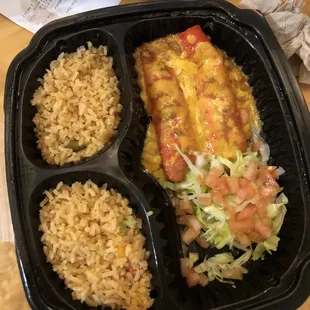 Enchilada plate with double rice, not bad, very average