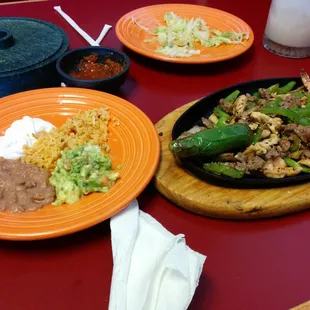 Our combination fajitas. It comes with two tortillas.
