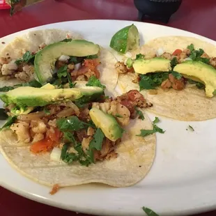 Solid fish tacos!  Nice kick and fresh fish.