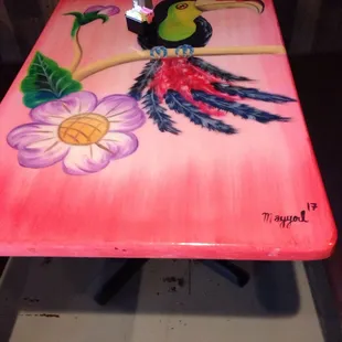 Tables with signed artwork