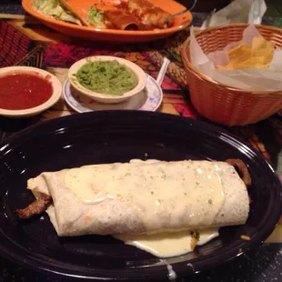 Burrito California with chips salsa and guacamole