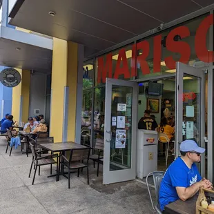 people eating outside