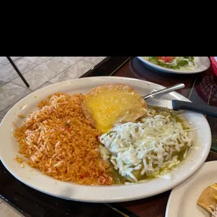 Green enchiladas  Cheese chalupa Rice