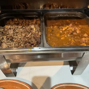 Carnitas and meat with potatoes in a spicy salsa