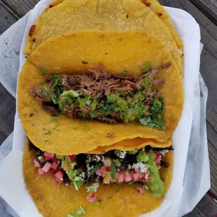 Barbacoa de Brisket (center), Skirt (bottom), Poblanas (top)
