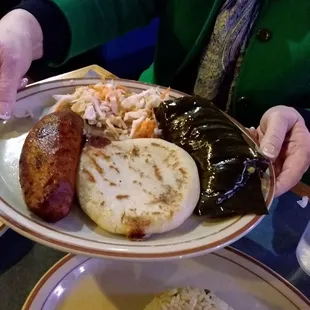 Plantain empanada, pupusa, and tamale