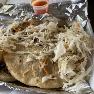 Pupusas Revueltas with slaw