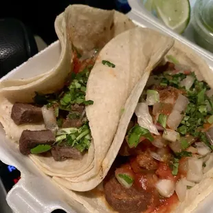 Lengua on left, and chicharrones on right