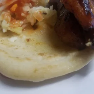 Cheese pupusa and platanos.