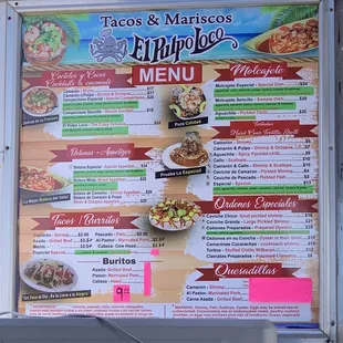 a menu for a mexican restaurant