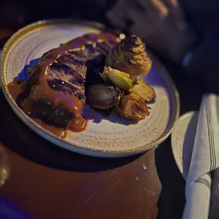NY Strip w/ baked potato and Brussel sprouts