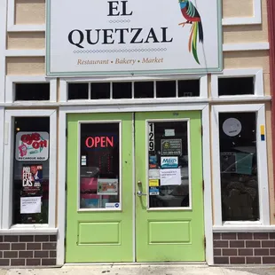 Entrance to Latin bakery, grocery, and restaurant