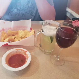 chips and salsa, house marg and sangria