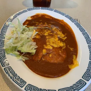 a plate of food and a drink