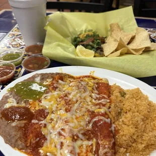 Cheese Enchilada combo with carne Asada taco on the side