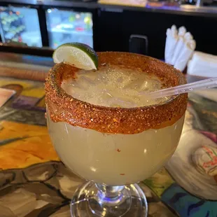 Smoky Mezcal Skinny Rita with Chamoy Tajin rim