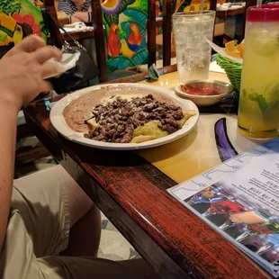 Potato enchiladas -- interesting? We couldn&apos;t decide how we felt. Very meat &amp; beans forward.