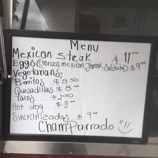 Additional menu (note the veggie options!)