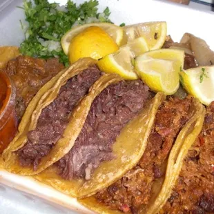 Lengua, barbacoa (2), and al pastor (2)