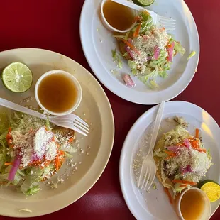 Tacos dorados with shredded beef and potatoes &amp; a Gordita con frijoles shredded beef and papas