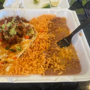 Number 8 2 tacos w/ rice and beans