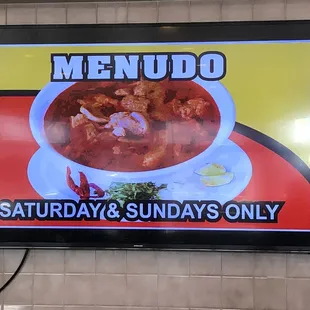 Screen menu menudo on the weekends only