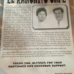 The front of the menu