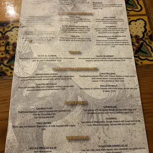 a menu for a mexican restaurant