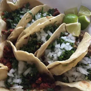 2 x steak 2 x chorizo 2 x pastor verde on the side