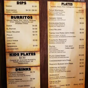 El Ranchito Menu