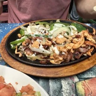 Hawaiian Fajita: practically raw bell peppers and onions, canned pineapple and a solid lump of cheese on top