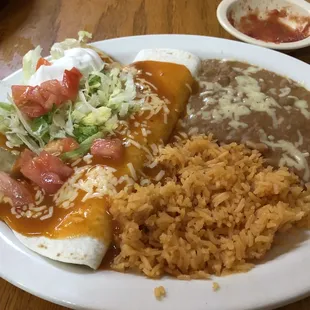 Lunch portion of beef burrito and enchilada, just delicious and looked very appetizing!!