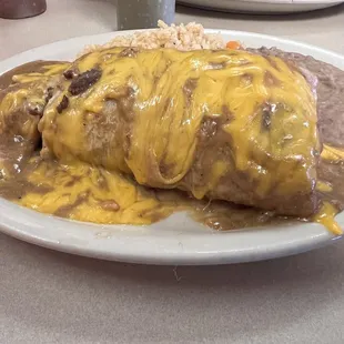 The Smothered Burrito Plate - I got Carne Asada (they mince the meat), it was seasoned well.