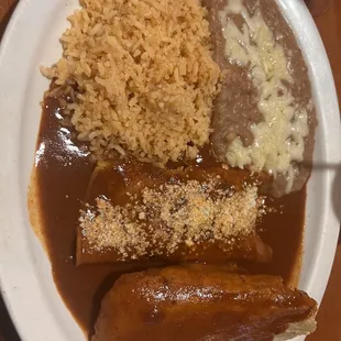 2 combination plate with tamale &amp; enchilada